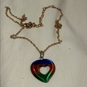 Gold-Tone Chain Necklace with Multicolor Heart Pendant